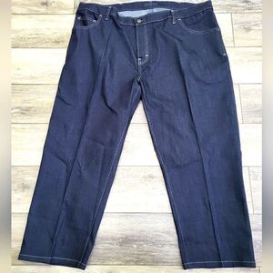 Blue Delta bespoke custom made jeans,  dark denim white stitching